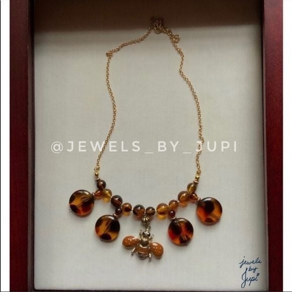 Handmade Upcycled Elegant Tortoise Print Bumble Bee Pendant Chain Necklace - Picture 2 of 6